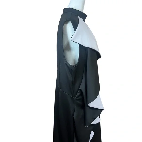 Handmade Vintage Black White Ruffled Cascade Mock Neck Halter Maxi Dress Size XL - Picture 8 of 8
